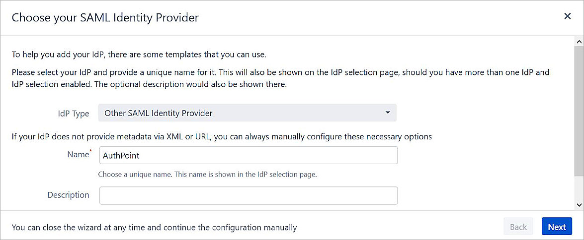 Choose your SAML Identity Provider